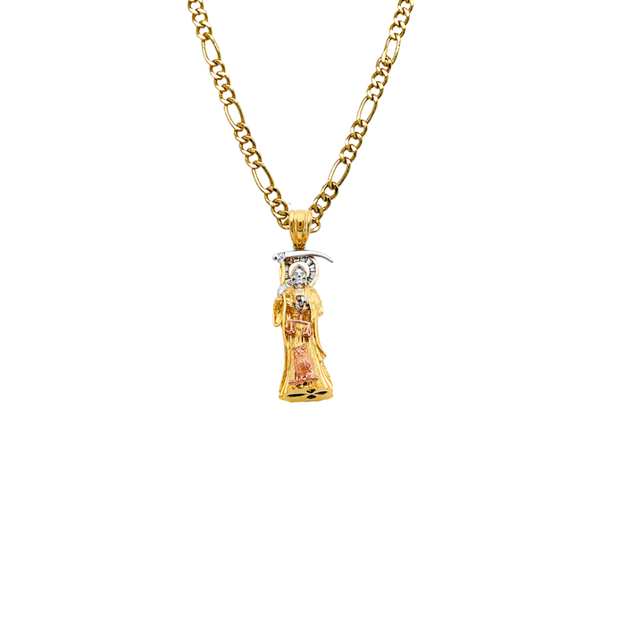 14k Santa Muerte Gold Pendant with Solid Chain - LE-3233