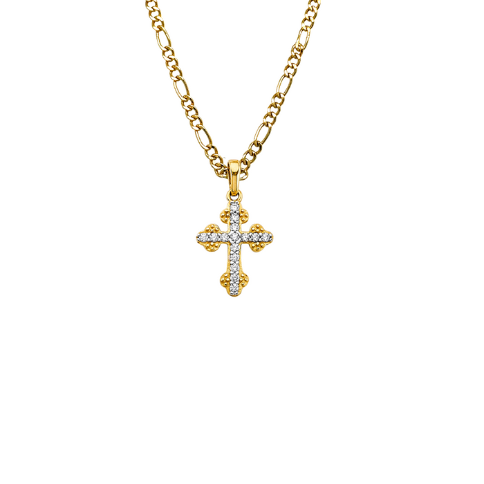 14k Gold Fancy Gemstones Cross Pendant with Solid Chain - LE-2614