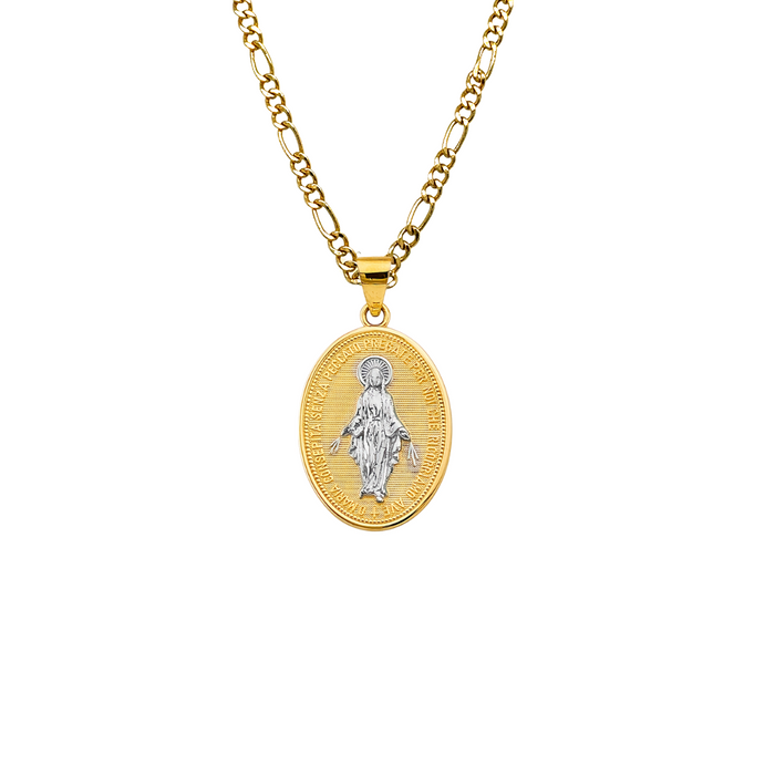 14k Virgin La Milagrosa Gold Pendant with Solid Chain - LE-2773