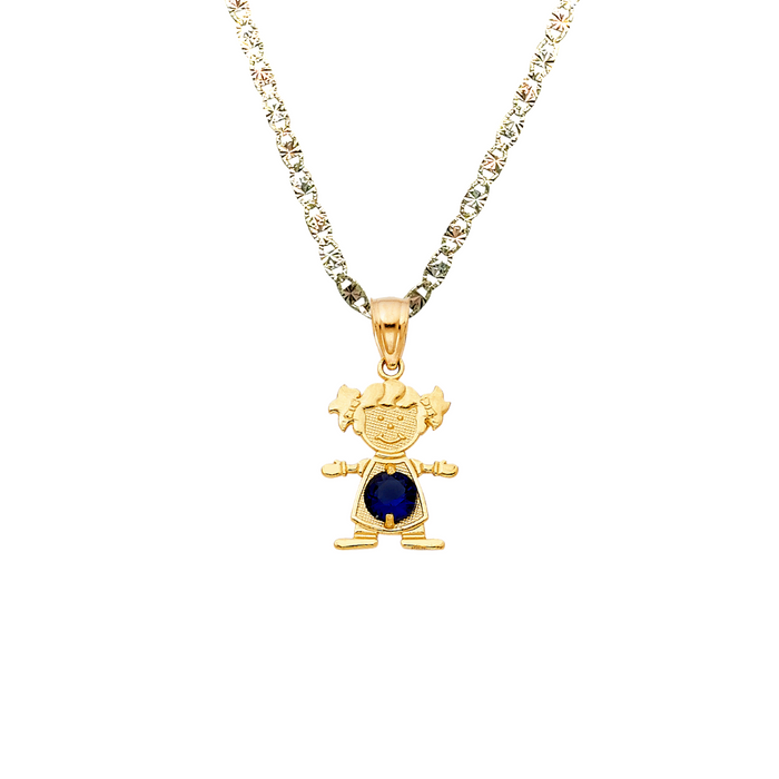 14k Gold Girl Daughter Niña September Birthstone Gemstone Pendant with Solid Chain - LE-0660-09