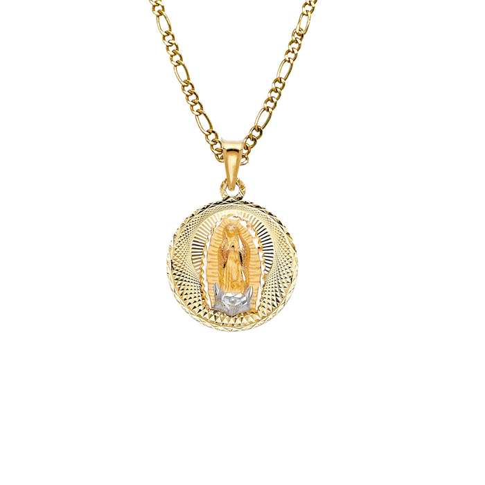 14k Virgin Mary Yellow Gold Pendant with Solid Chain - LE-299