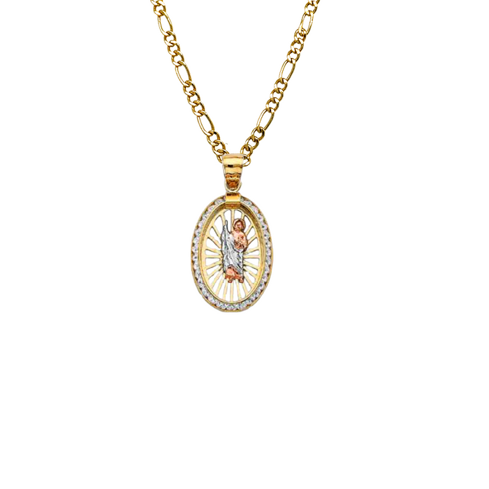 14k San Judas Oval Gemstone Pendant with Solid Chain - LE-3055