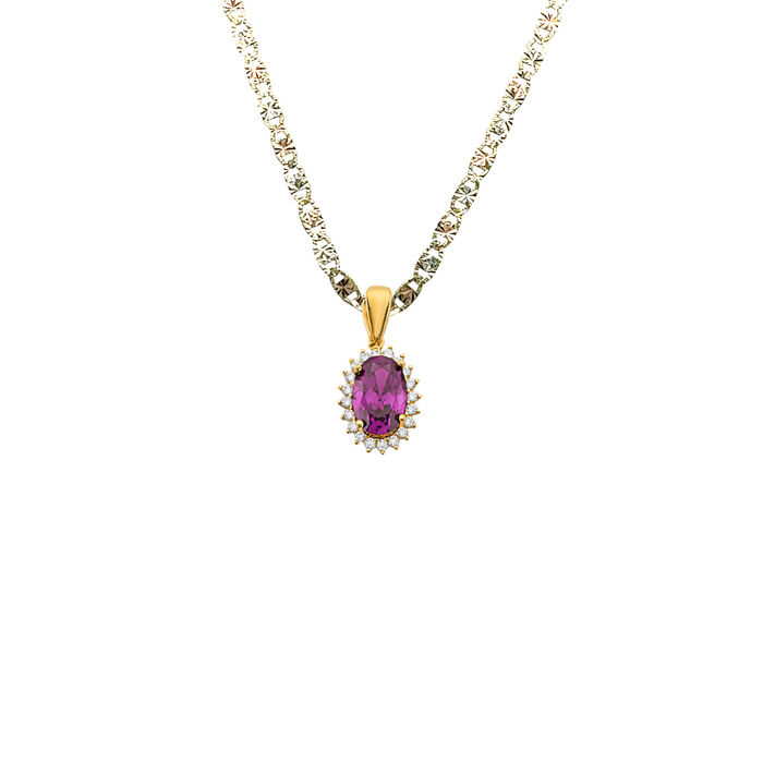 14k Gold June Oval Birthstone Gemstone Pendant with Solid Chain - LE-3037-06