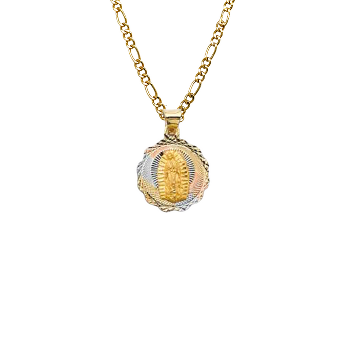 14k Virgin Mary TriColor Gold Pendant with Solid Chain - LE-2878