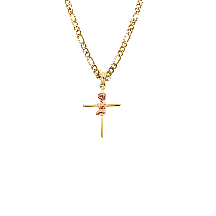 14k First Communion Boy Gold Cross Pendant and Solid Chain - LE-2643