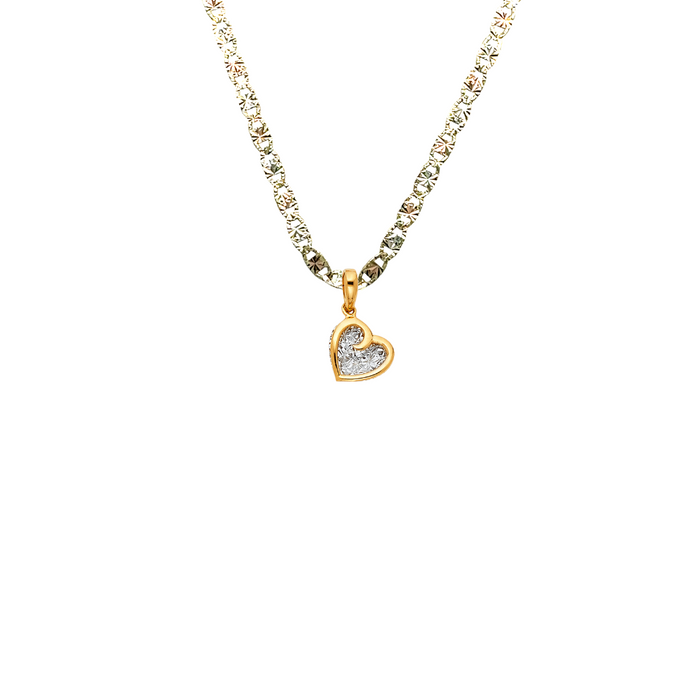 14k Gold Two Tone Heart Pendant with Solid Chain - LE-1794