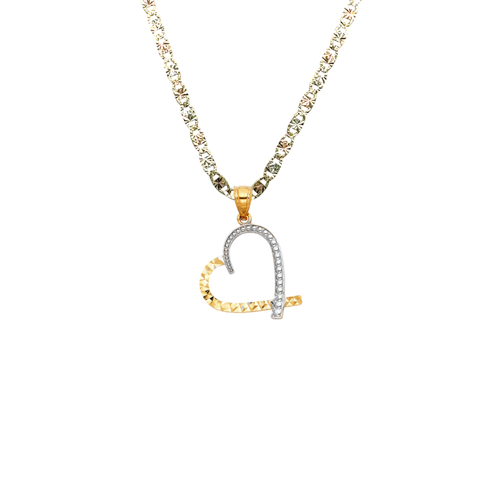 14k Gold Heart Two Tone Pendant with Solid Chain - LE-0435