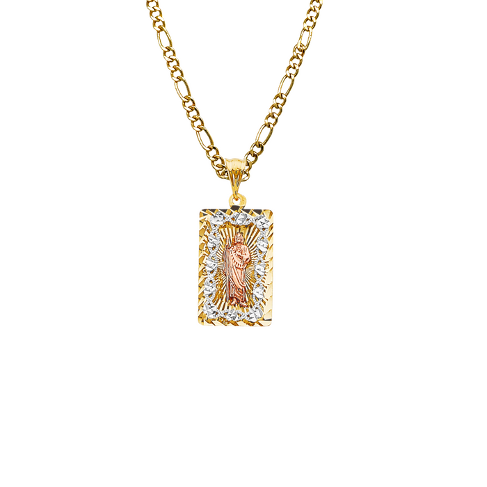 14k San Judas Diamond Cut Gold Pendant with Solid Chain - LE-3210