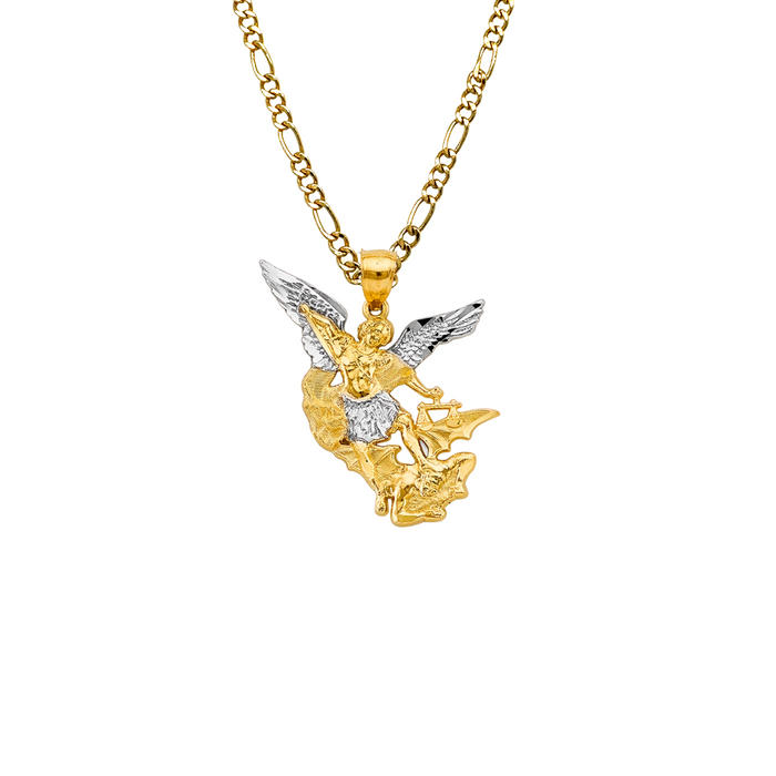 14k Saint Michael Archangel Gold Pendant with Solid Chain - LE-2777