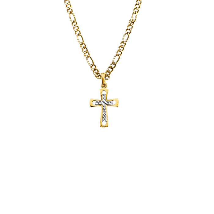 14k Gold Two Tone Cross Pendant with Solid Chain - LE-2968