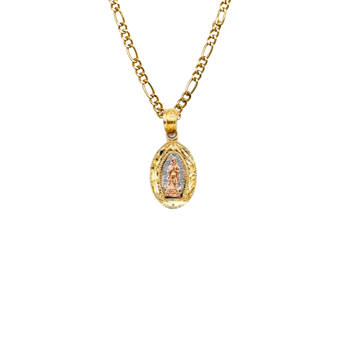 14k Virgin Mary Oval Pendant with Solid Chain - LE-1129