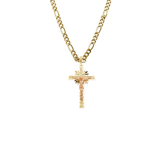 14k Gold Jesus Cross Pendant with Solid Chain - LE-0977