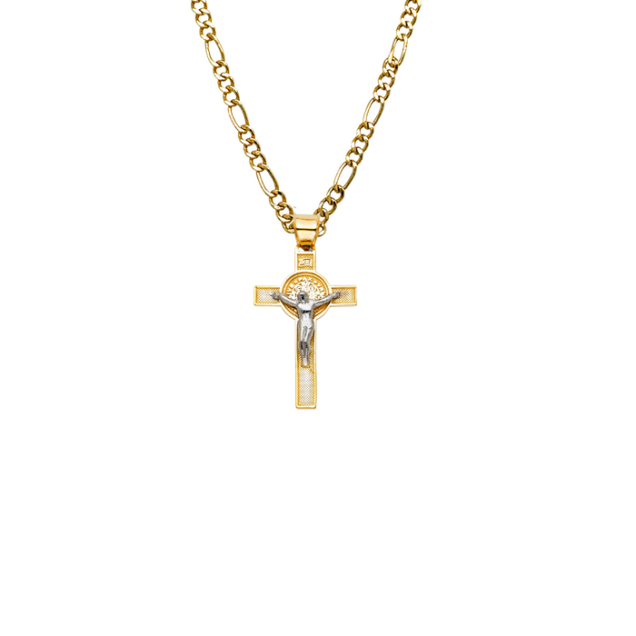 14k San Benito Jesus Small Gold Cross Pendant with Solid Chain - LE-0037