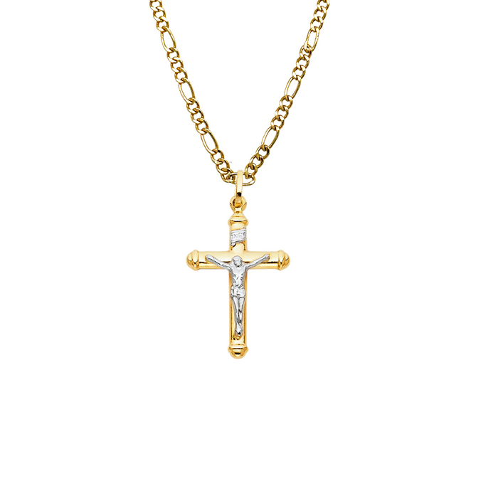 14k Two Tone Gold Jesus Cross Pendant with Solid Chain - LE-0032