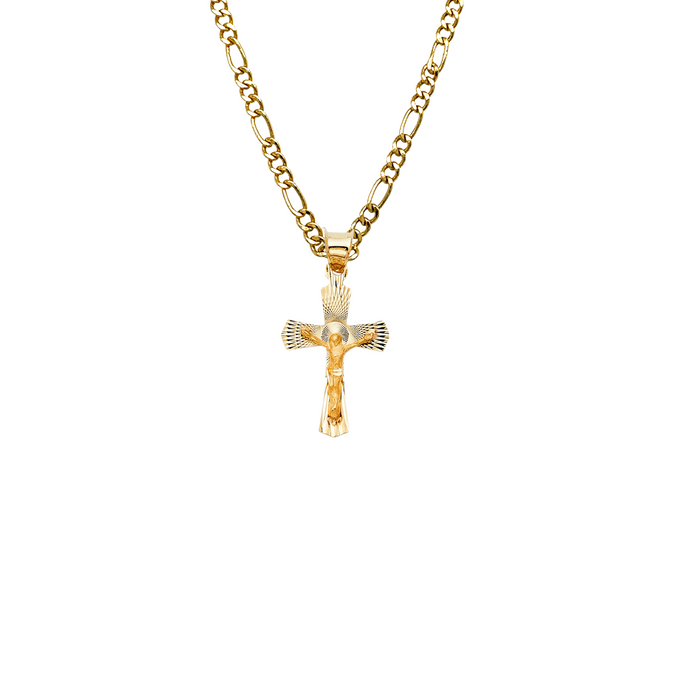 14k Gold Jesus Cross Pendant with Solid Chain - LE-1428