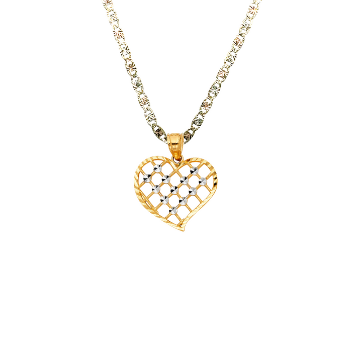 14k Two Tone Gold Heart Pendant with Solid Chain - LE-0426