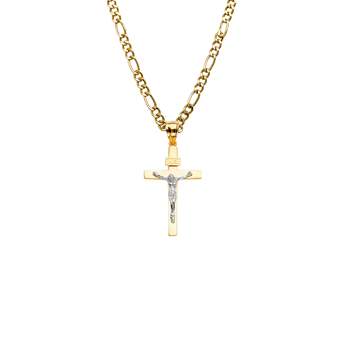 14k Two Tone Gold Jesus Cross Pendant with Solid Chain - LE-2194