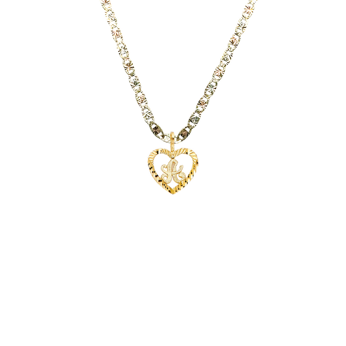 14k Gold Cursive Diamond Cut Heart Letter Pendant with Solid Valentino Chain - LE-2054VC