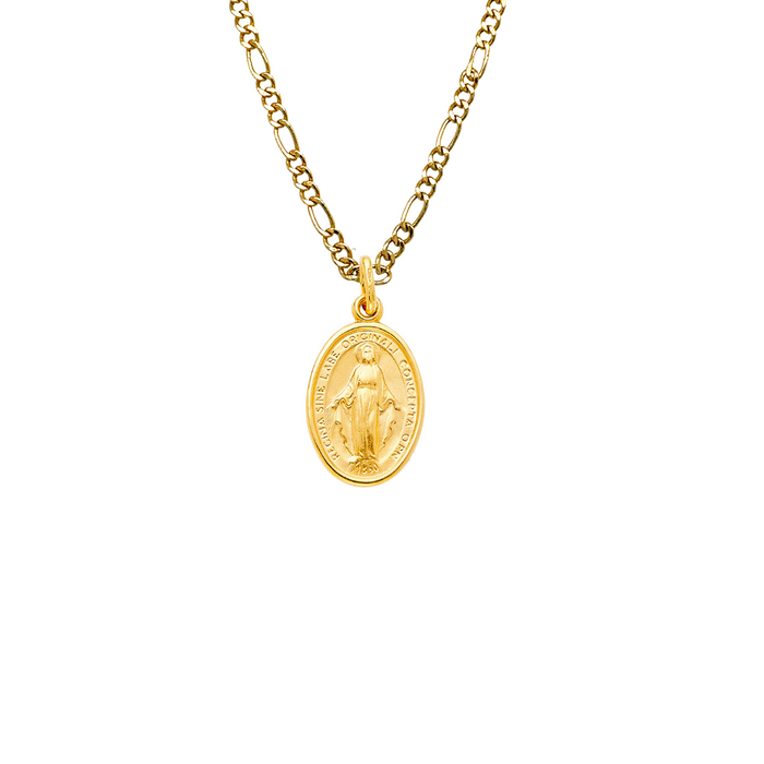 14k Virgin La Milagrosa Gold Pendant with Solid Chain - LE-2074