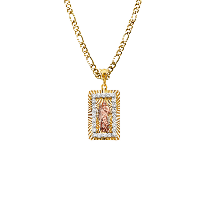 14k San Judas Diamond Cut Gold Pendant with Solid Chain - LE-3207