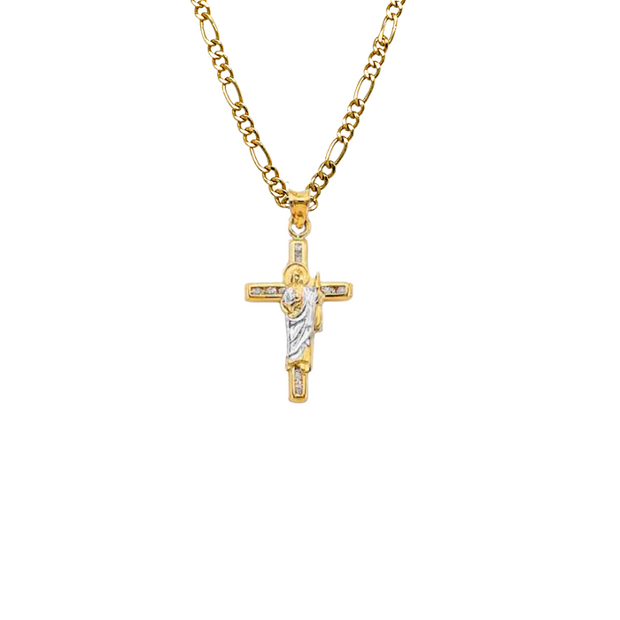 14k San Judas Cross Gold Pendant with Solid Chain - LE-2909