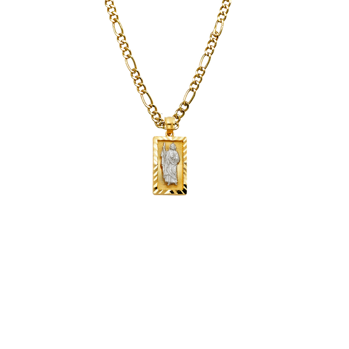 14k San Judas Gold Pendant Diamond Cut Edge with Solid Chain - LE-1152