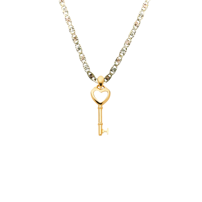 14k Gold Heart Key Pendant with Solid Chain - LE-0555