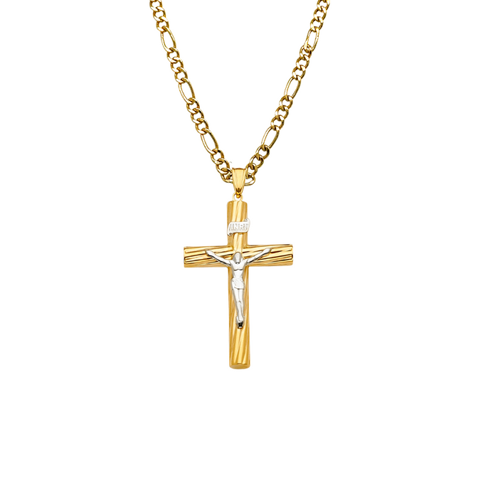 14k Two Tone Gold Jesus Cross Pendant with Solid Chain - LE-2162