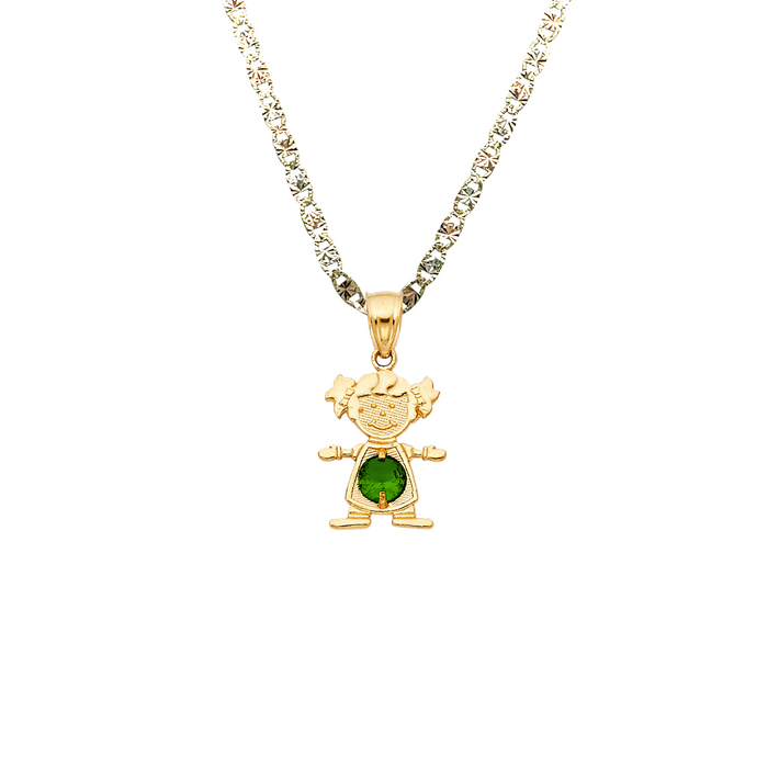 14k Gold Girl Daughter Niña May Birthstone Gemstone Pendant with Solid Chain - LE-0660-05