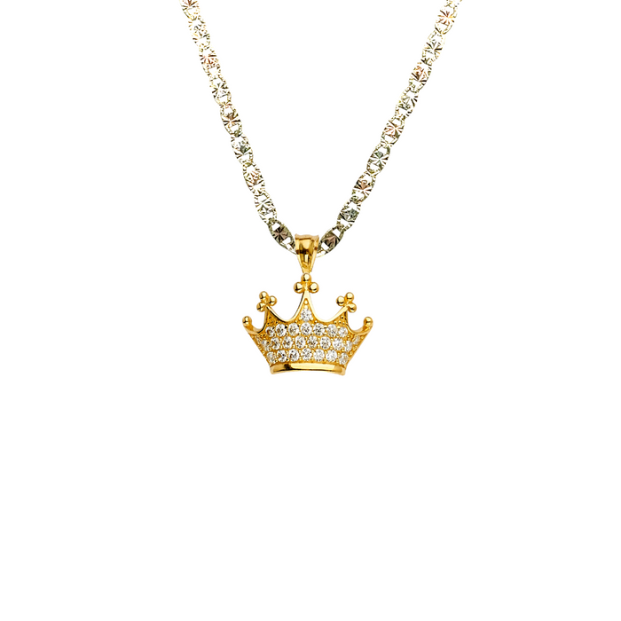 14k Gold 15 Años Quinceañera Gemstone Crown Pendant with Solid Chain - LE-2143