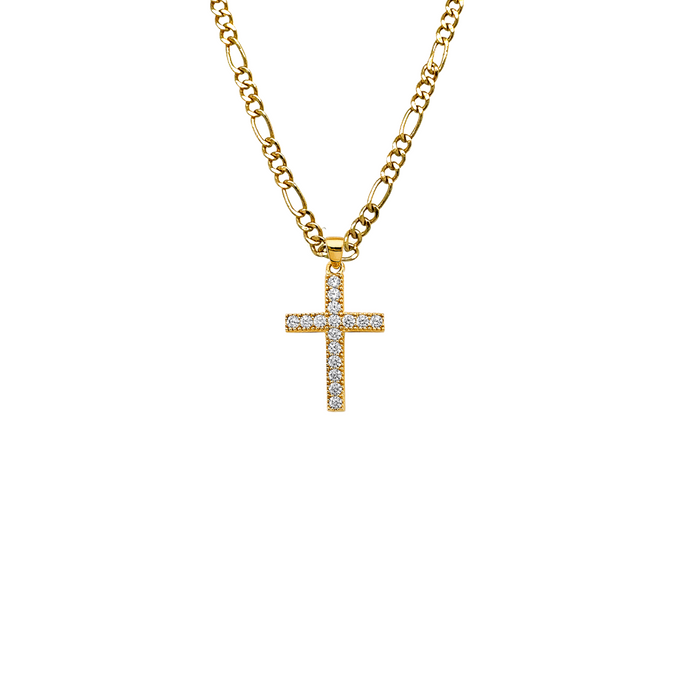 14k Gold Gemstone Cross Pendant with Solid Chain - LE-2615