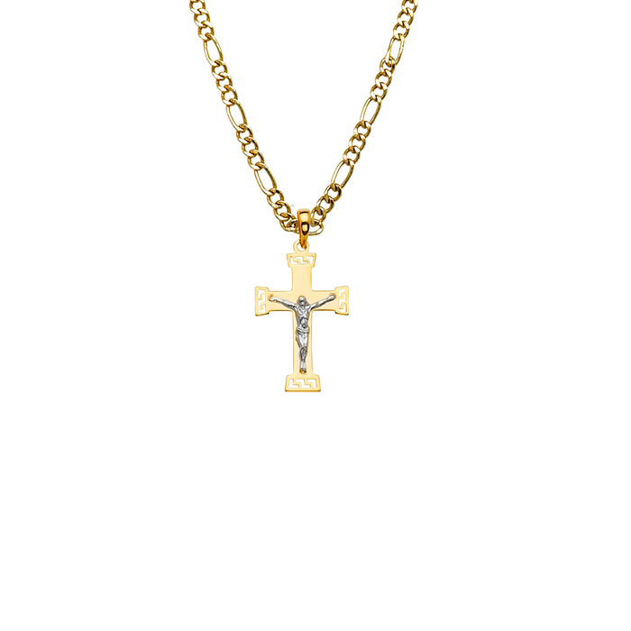 14k Two Tone Gold Jesus Cross Pendant with Solid Chain - LE-2175