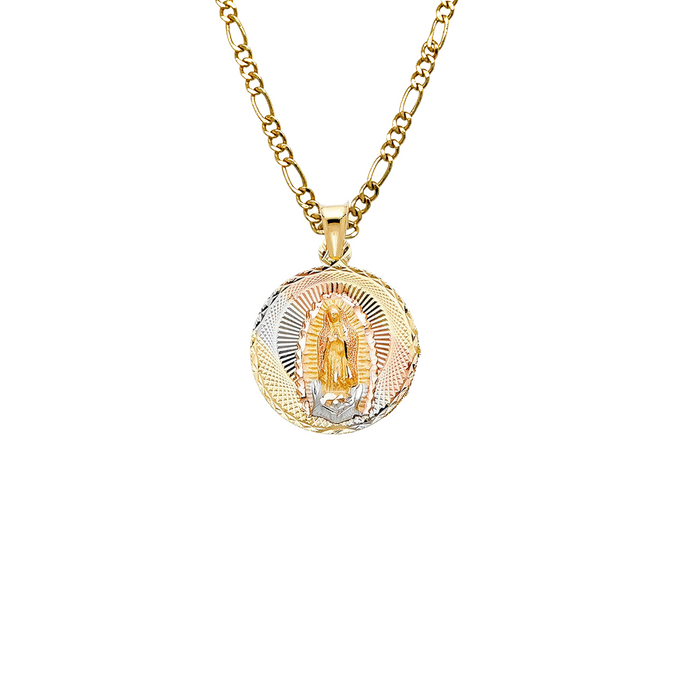 14k Virgin Mary Christ Gold Pendant with Solid Chain - LE-312