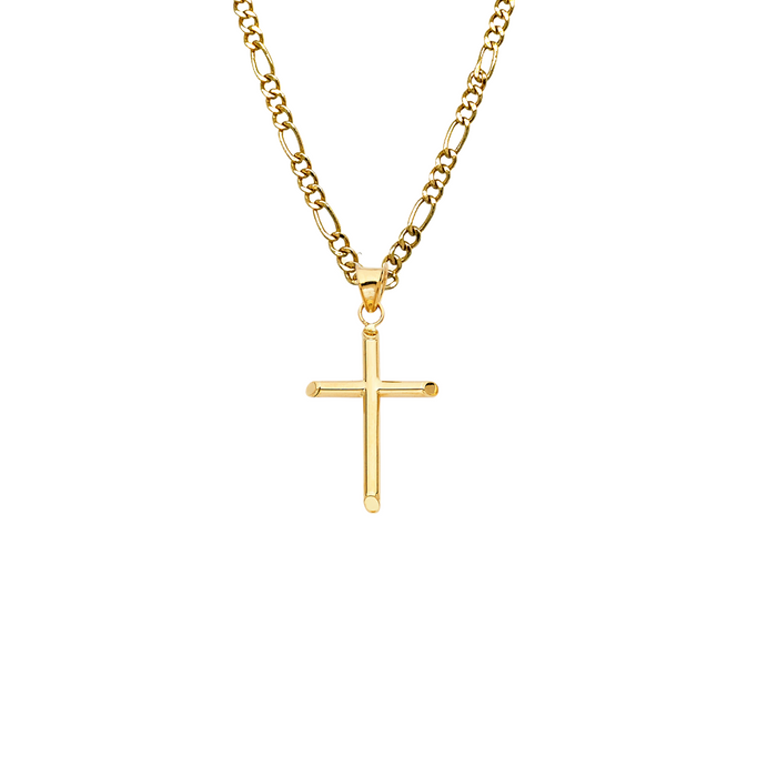 14k Gold Hollow Tube Cross Pendant with Solid Chain - LE-0881