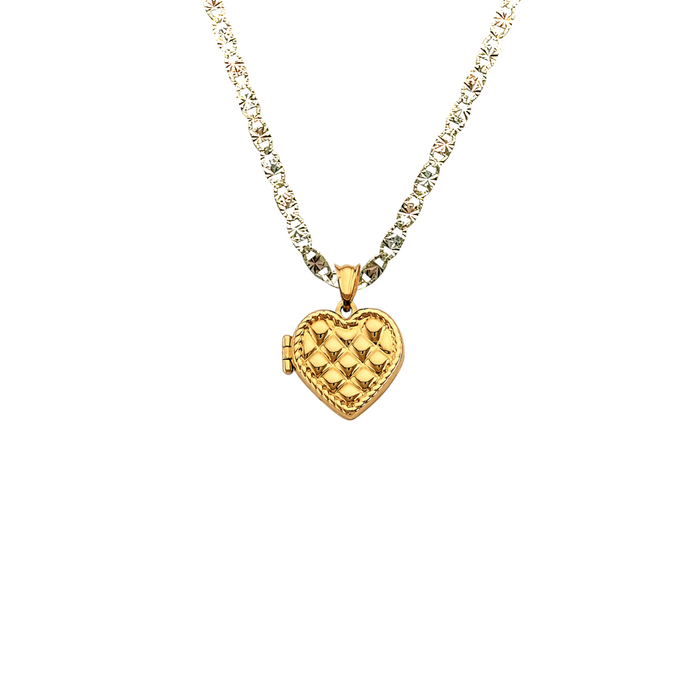 14k Gold Picture Heart Locket Pendant with Solid Chain - LE-2575