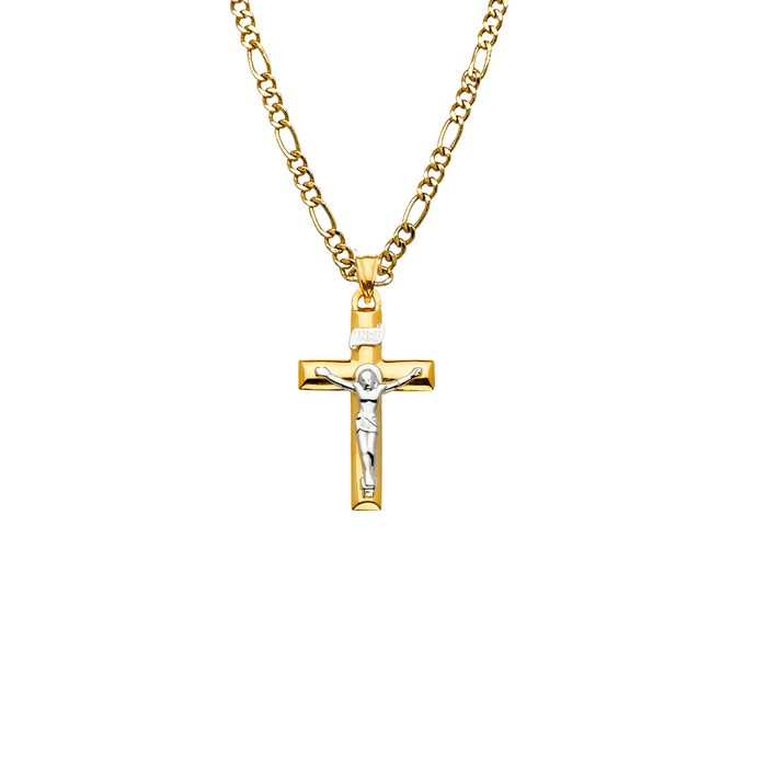 14k Two Tone Gold Jesus Cross Pendant with Solid Chain - LE-2174