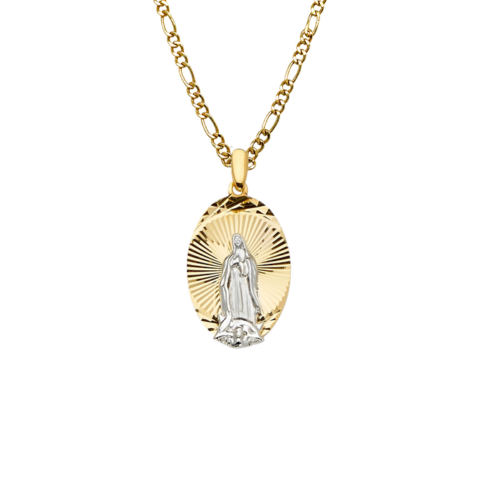 14k Virgin Mary Oval Diamond Cut Pendant with Solid Chain - LE-2291