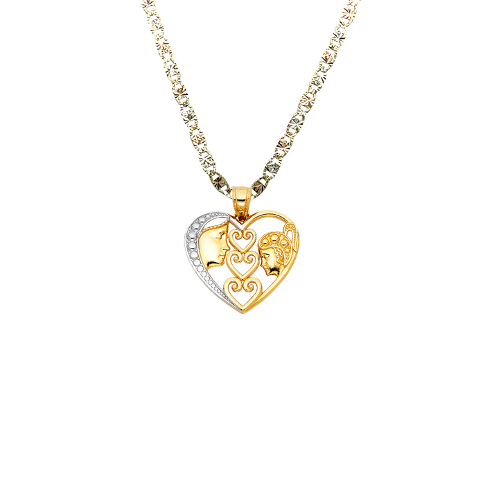 14k Gold Mom and Daughter Heart Pendant with Solid Chain - LE-0421