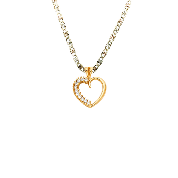 14k Gold Gemstone Heart Pendant with Solid Chain - LE-1772