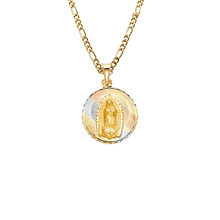 14k Virgin Mary TriColor Gold Pendant with Solid Chain - LE-291