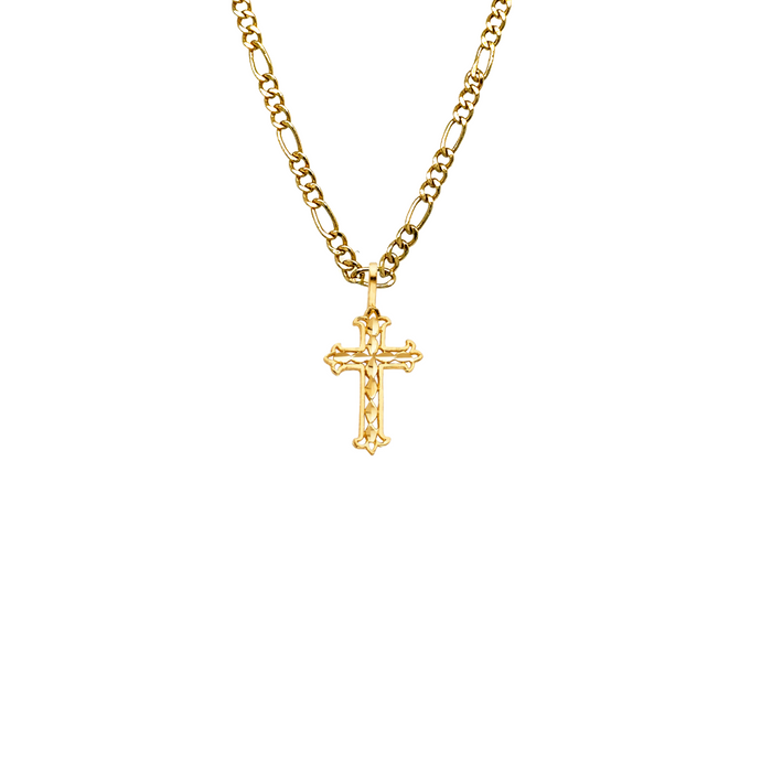 14k Gold Cross Pendant with Solid Chain - LE-1045