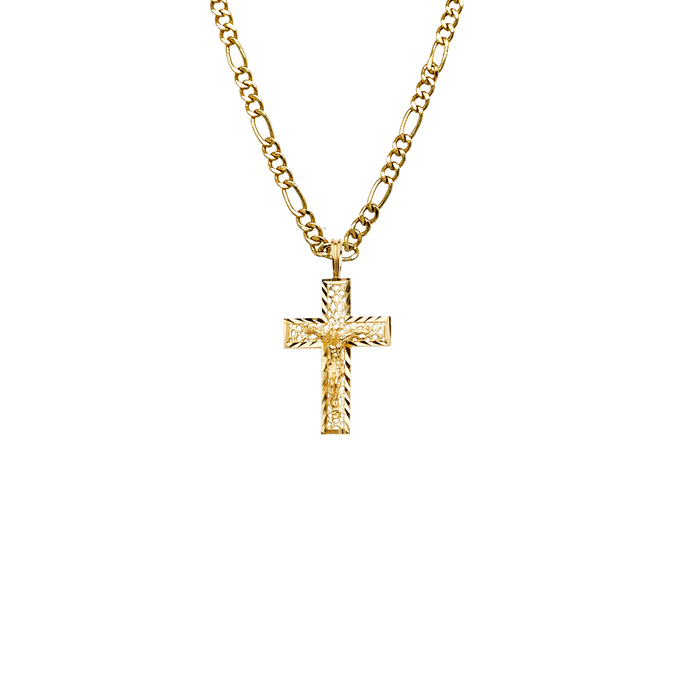 14k Yellow Gold Jesus Cross Pendant with Solid Chain - LE-2188