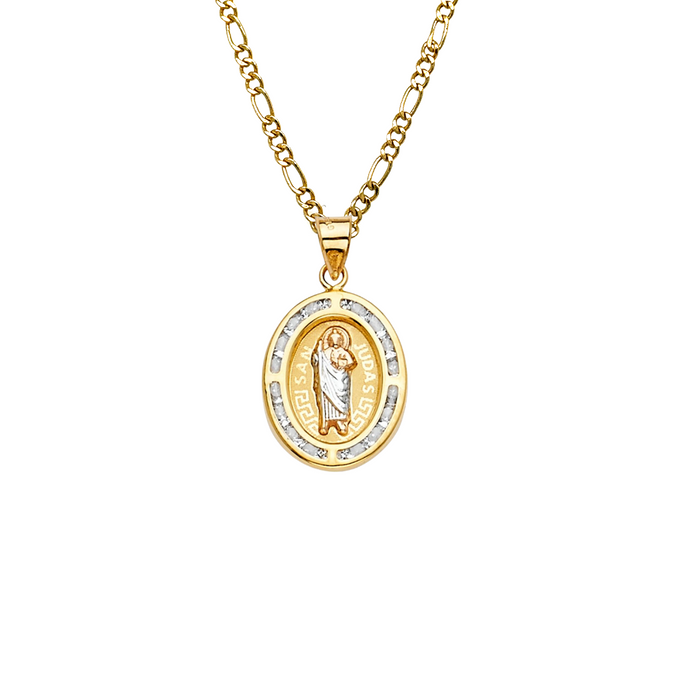 14k San Judas Oval Gemstone Pendant with Solid Chain - LE-2320