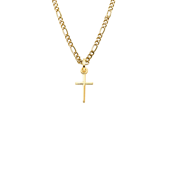 14k Gold Cross Pendant with Solid Chain - LE-0141