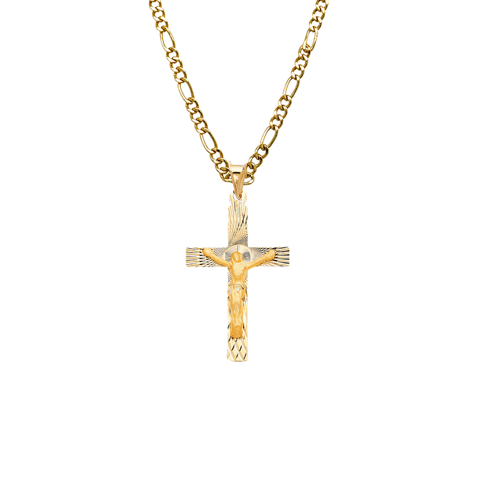 14k Gold Jesus Cross Pendant with Solid Chain - LE-1423