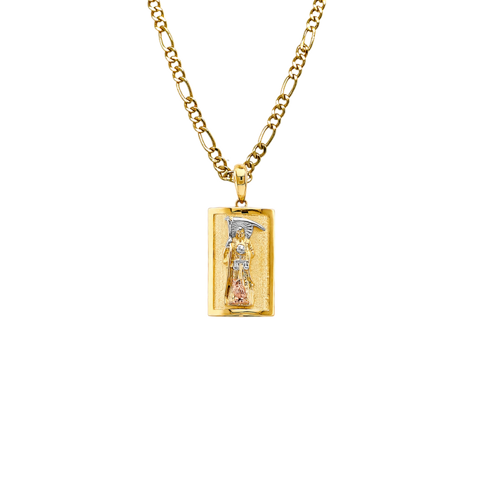 14k Santa Muerte Gold Pendant with Solid Chain - LE-3011