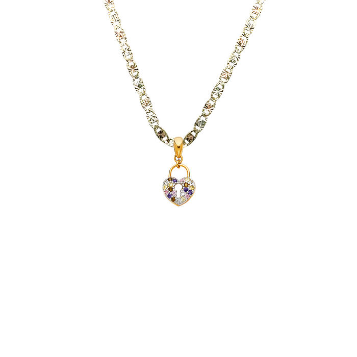 14k Gold Heart Colored Gemstone Pendant with Solid Chain - LE-1761