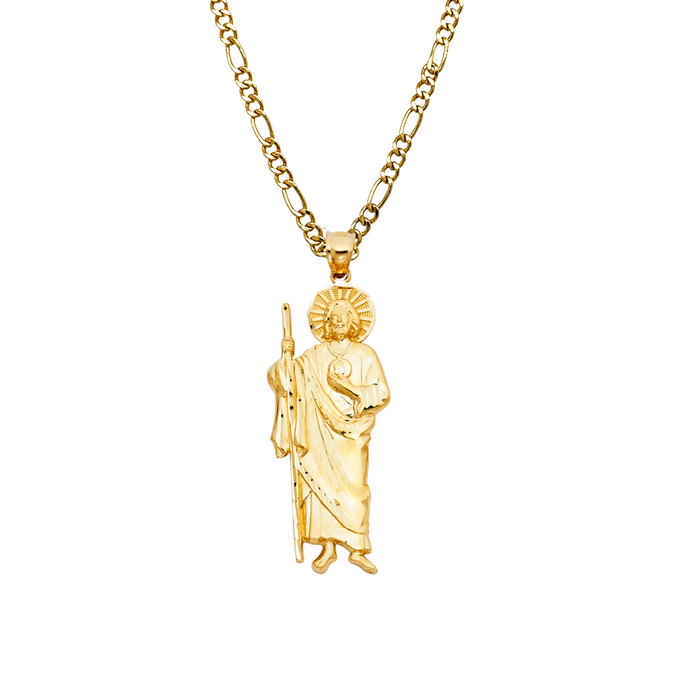 14k San Judas Gold Diamond Cut Tunic Pendant with Solid Chain - LE-1135