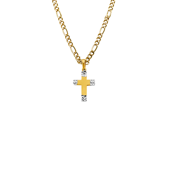 14k Gold White Gold Tip Cross Pendant with Solid Chain - LE-2967