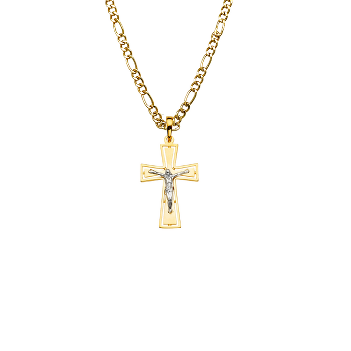 14k Two Tone Gold Jesus Cross Pendant with Solid Chain - LE-2166